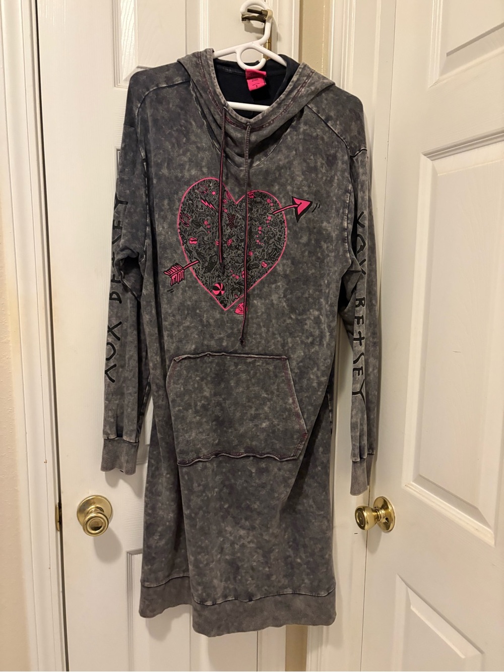 torrid Gray Mineral-Wash Hoodie Dress with Neon Pink Heart Graphic
